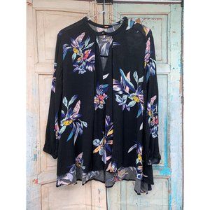 Free People Floral Night Blouse, flowing for a loose fit  XS Black   100% Rayon